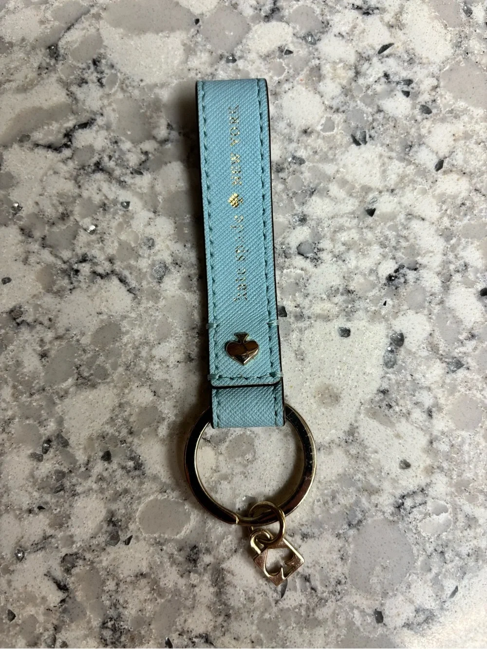 Kate Spade ♠️ Light Blue Leather Key Ring with Gold Hardware